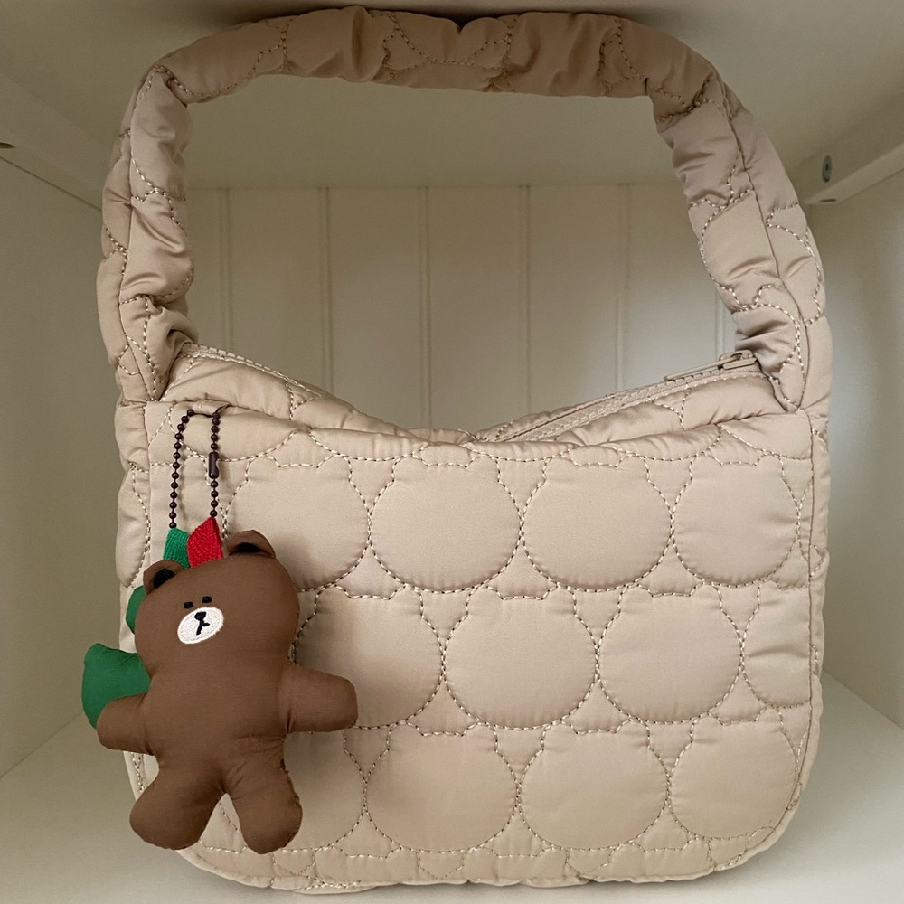 Line Friends Padded Shoulder Bag in Beige